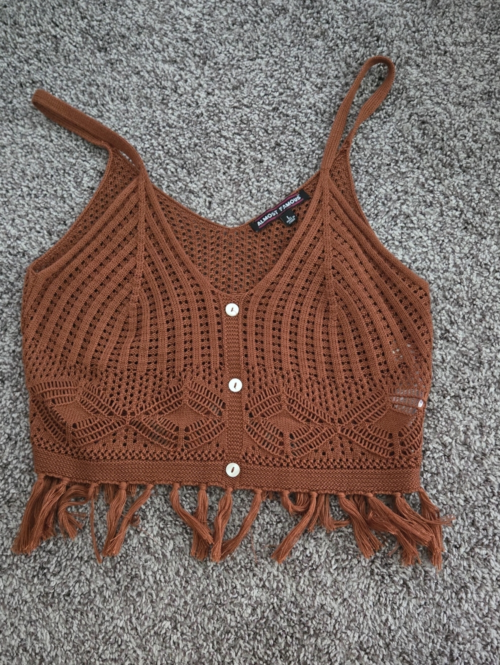 Knit Crop Tank Top With Fringe